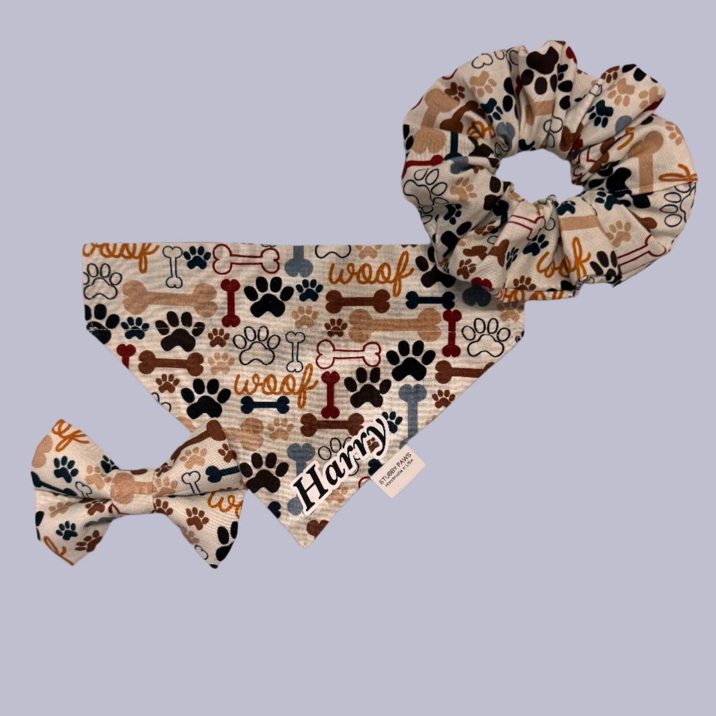 Woof Dog Bandana+Bowtie+Scrunchie