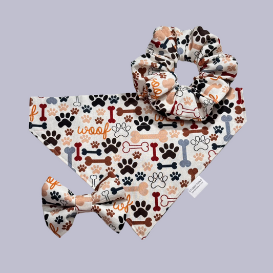 Woof Dog Bandana+Bowtie+Scrunchie