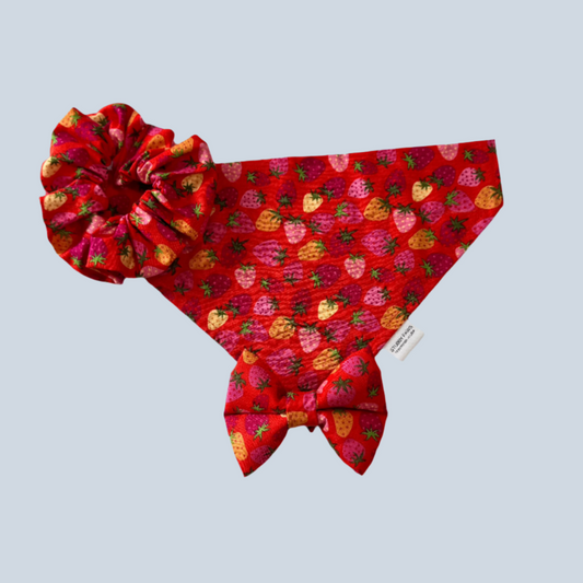 Strawberry Dog Bandana+Bowties+Scrunchie
