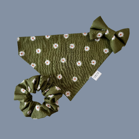 Daisies Dog Bandana+Bowtie+Scrunchie